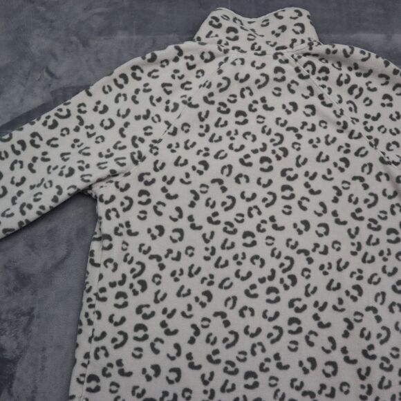 Green Tea Sweater Womens M Beige Long Sleeve Animal Print Zip Pocket Fleece - Picture 14 of 16